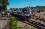 AMTK 708 leads the southbound Ethan Allen Express out of downtown Burlington, VT